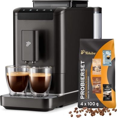 Tchibo Kaffeevollautomat Esperto2 Caffè mit 2-Tassen-Funktion für Caffè Crema und Espresso, Granite Black - INKLUSIVE Kaffeeprobierset GRATIS 1