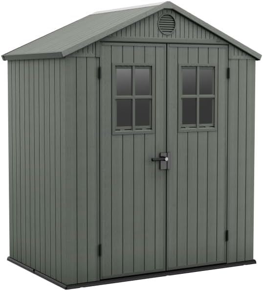 Keter Gartenhaus Darwin 6 x 4, Holzoptik, Farbe Salbeigrün, 2,2 m², 190 x 122 x 221 H cm