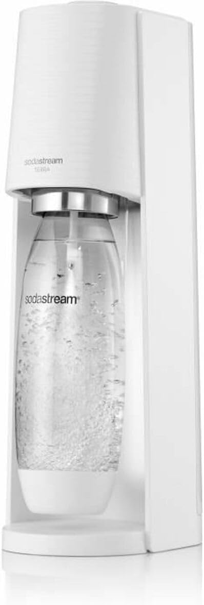 sodastream Wassersprudler Terra White Value Pack x2 mit 2 spülmaschinenfesten Spritzflaschen à 1 l und 1 CO2-Zylinder Quick Connect für Kohlensäure bis 60 l