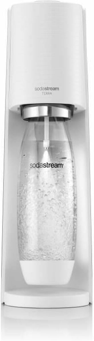 sodastream Wassersprudler Terra White Value Pack x2 mit 2 spülmaschinenfesten Spritzflaschen à 1 l und 1 CO2-Zylinder Quick Connect für Kohlensäure bis 60 l