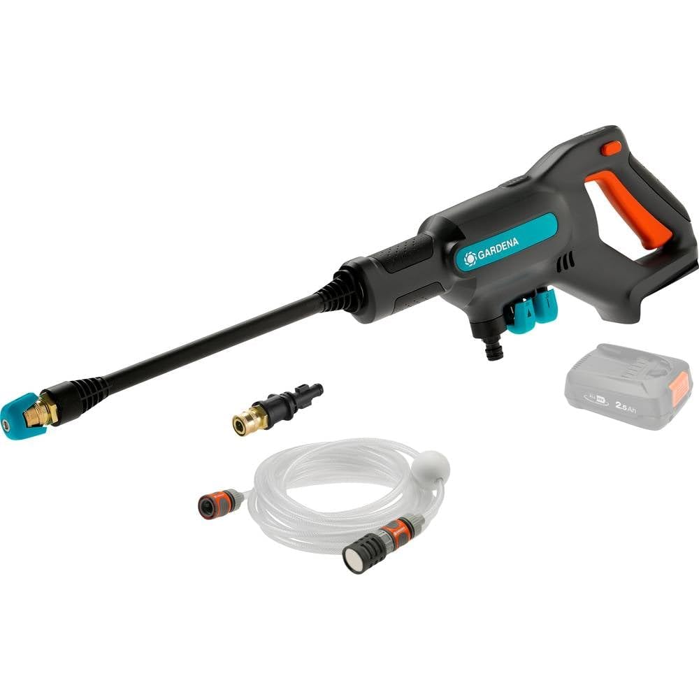 Gardena Akku-Druckreiniger AquaClean 24/18V P4A Premium Set: Zusätzliches Zubehör, Verstellbarer Wasserdruck, Düsenaufsätze, 3 Reinigungsmodi, Kabellos (14800-31)