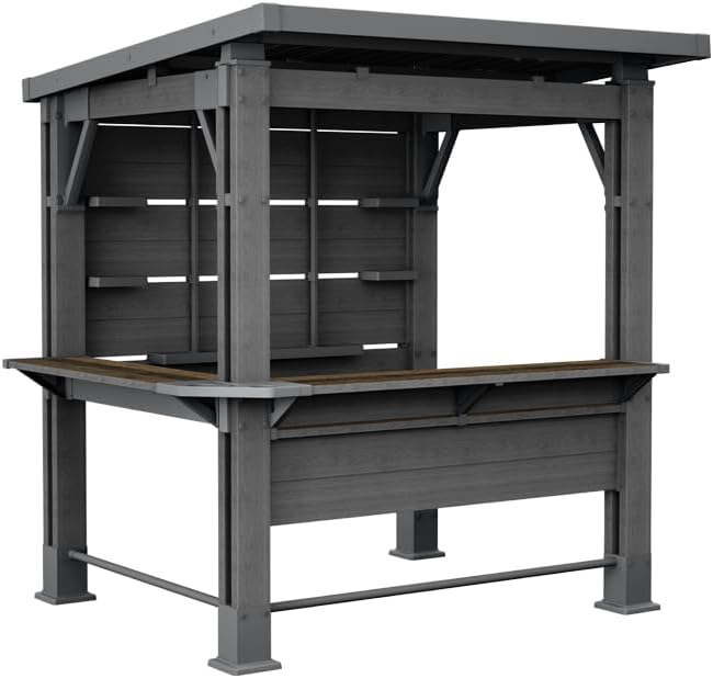 Keter Bar Gazebo Gartenpavillon mit integriertem Bartresen, wetterfest, H238 x B230 x T200 cm, DecoCoat Holzoptik in Walnuss, aus Kunststoff & Metall