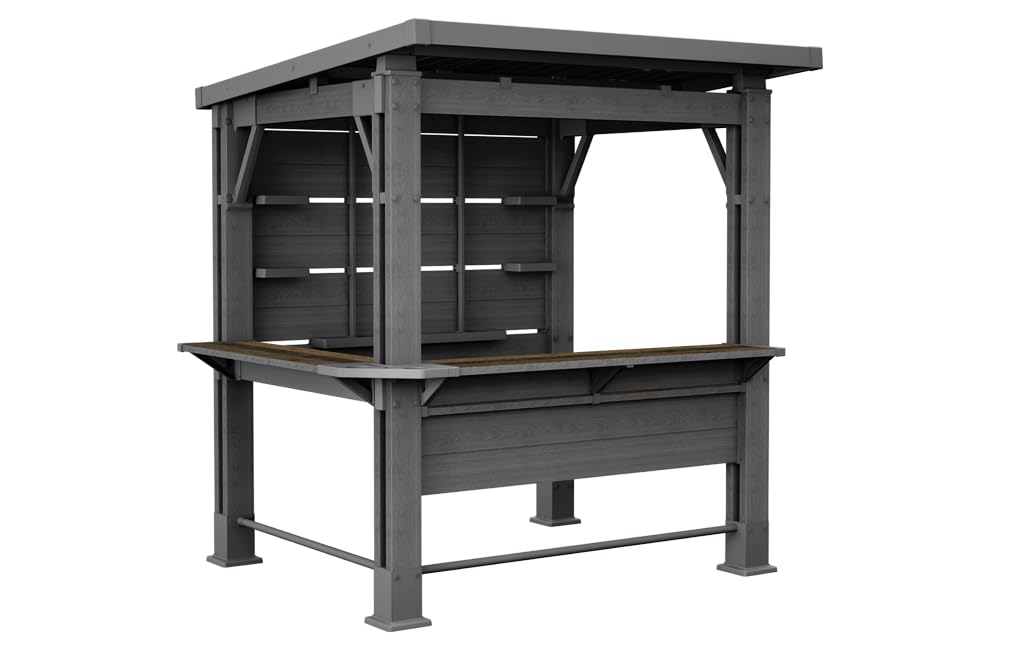 Keter Bar Gazebo Gartenpavillon mit integriertem Bartresen, wetterfest, H238 x B230 x T200 cm, DecoCoat Holzoptik in Walnuss, aus Kunststoff & Metall