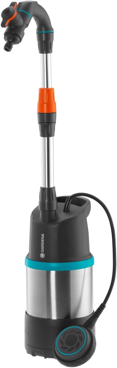 Gardena Regenfasspumpe 4700/2 inox mit Kabel: Tauchdruckpumpe mit integriertem Filter, Fördermenge 4700 l/h, rostfreies Gehäuse, Regulierventil zur Einstellung der Wassermenge (1764-20)