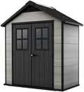 Keter Gerätehaus Oakland 754, Grau, 4,3m³, Außenmaße B/T/H: 229,6 x 124,8 x 253 cm, Duotech Struktur, wetterfest, Doppeltür, Oberlicht und Fenster, strapazierfähiger Schwerlastboden