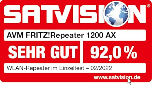 AVM FRITZ!Repeater 1200 AX Wi-Fi 6 Mesh Repeater, 3.000 MBit/s, 160 MHz, Gigabit-LAN, WPS