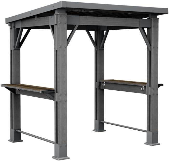 Keter Signature Grill-Pavillon – wetterfest, Holzoptik, Metallverstärkung, integrierte Haken und Ablageflächen, Dunkelgrau mit Walnuss, Gazebo