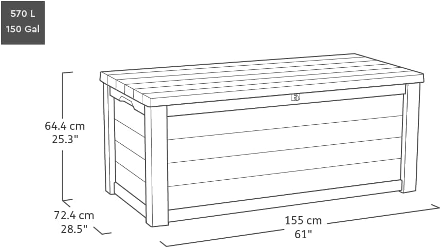 Keter Eastwood Auflagenbox mit 570 Liter Volumen, Wetterfest und Wasserdicht, Sitzgelegenheit, Anthrazit, 72,4 x 155 x 64,4 cm, Kissenbox, Gartenbox