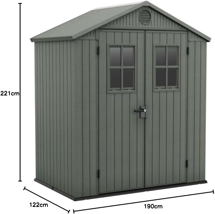 Keter Gartenhaus Darwin 6 x 4, Holzoptik, Farbe Salbeigrün, 2,2 m², 190 x 122 x 221 H cm