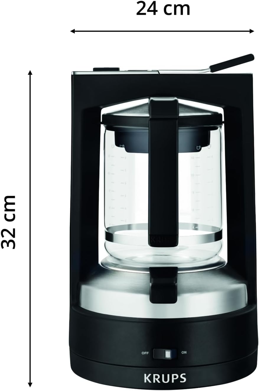 Krups Filterkaffeemaschine T8, 850 Watt, automatische Abschaltung, 8-12 Tassen, 1L Fassungsvermögen, permanenter Filter, beleuchteter Ein-/ Ausschalter, benutzerfreundlich, schwarz, KM4689