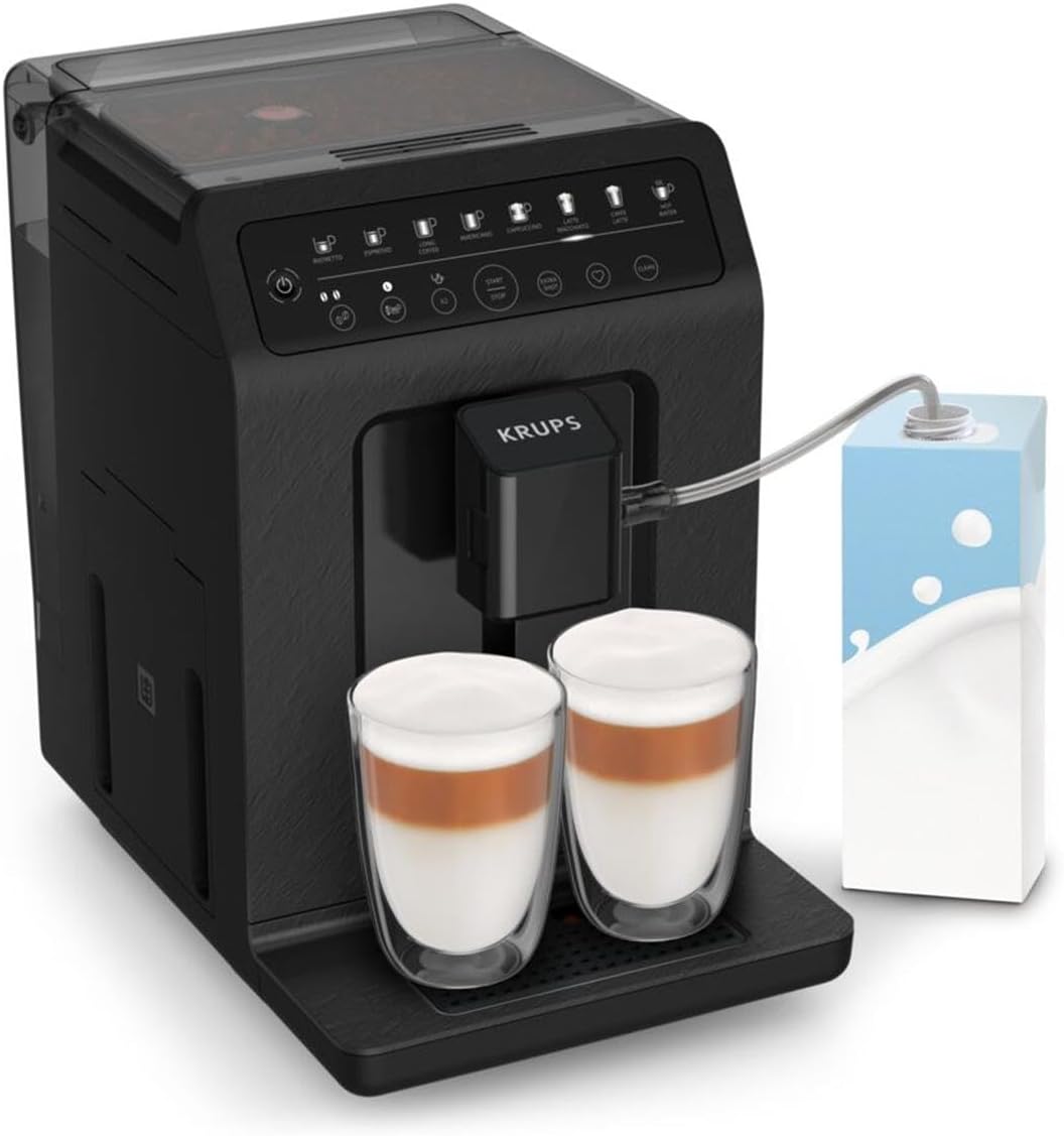 Krups EA897B Evidence ECOdesign Kaffeevollautomat, automatische Espresso & Cappuccino-Funktion, Quattro Force Technologie, One-Touch Tassen mit Milch, 8 Voreinstellungen, Milchsystem, 1450W