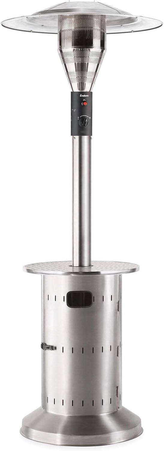 Enders Terrassenheizer Gas COMMERCIAL, Gas-Heizstrahler 55006, Heizpilz mit stufenloser Regulierung, Turbo-Brenner, höhenverstellbar, Transporträder, Umkippsicherung, Silver