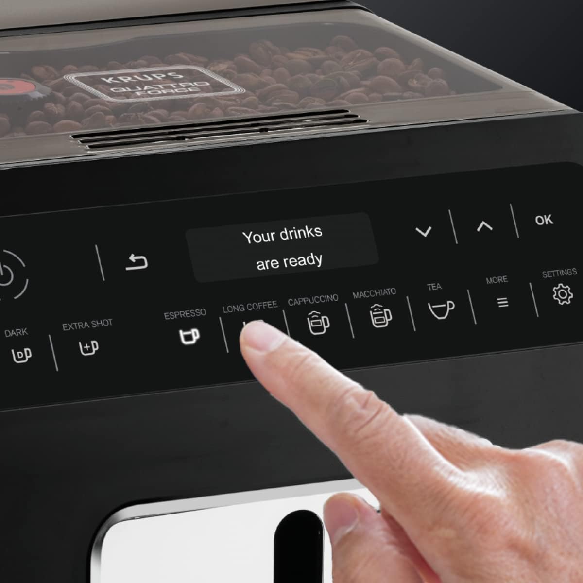 Krups EA8918 Evidence Kaffevollautomat | OLED-Display Barista Quattro Force Technologie | 12 Kaffee | 3 Tee Variationen | One-Touch-Cappuccino | 2-Tassen Funktion | schwarz