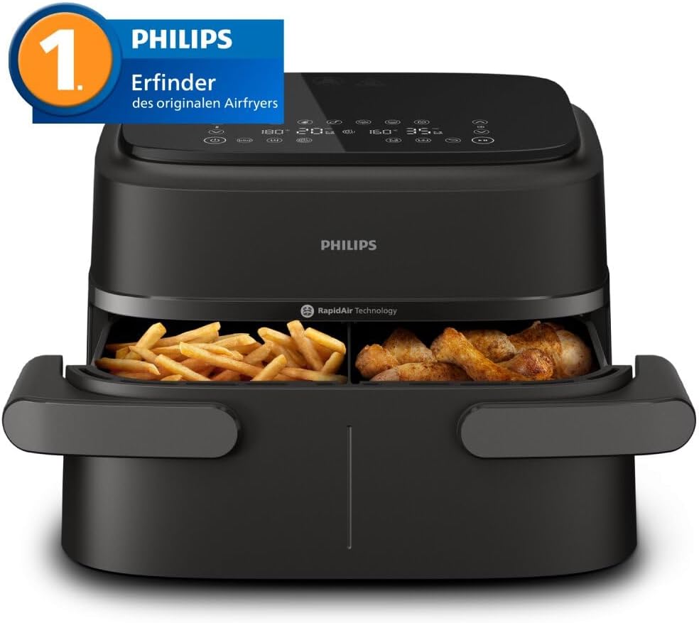 Philips Airfryer 1000 Series Hot Air Fryer, Black, 7.1 L | Flexible basket, RapidAir technology, touch screen, 10 cooking functions, HomeID app (NA154/00)