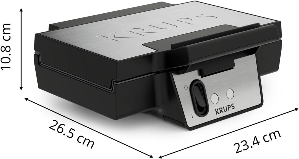Krups FDK Iconic Waffeleisen, 850 W, keramikbeschichtete Antihaft-Platten, ikonisches Design, vertikale Aufbewahrung, benutzerfreundlich, Schwarz/Edelstahl, FDK261