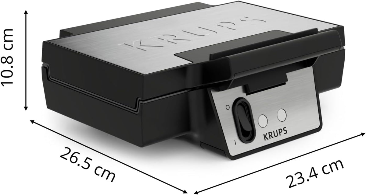 Krups FDK Iconic Waffeleisen, 850 W, keramikbeschichtete Antihaft-Platten, ikonisches Design, vertikale Aufbewahrung, benutzerfreundlich, Schwarz/Edelstahl, FDK261