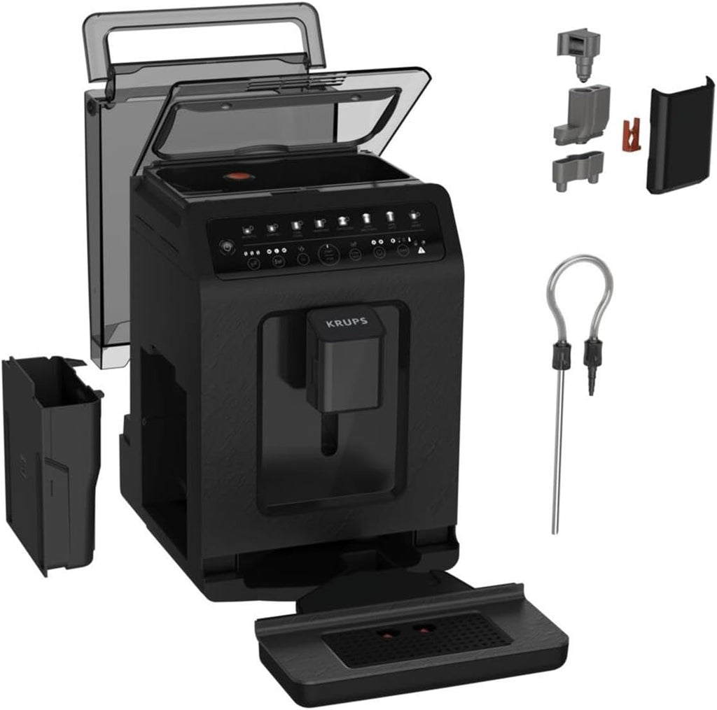 Krups EA897B Evidence ECOdesign Kaffeevollautomat, automatische Espresso & Cappuccino-Funktion, Quattro Force Technologie, One-Touch Tassen mit Milch, 8 Voreinstellungen, Milchsystem, 1450W