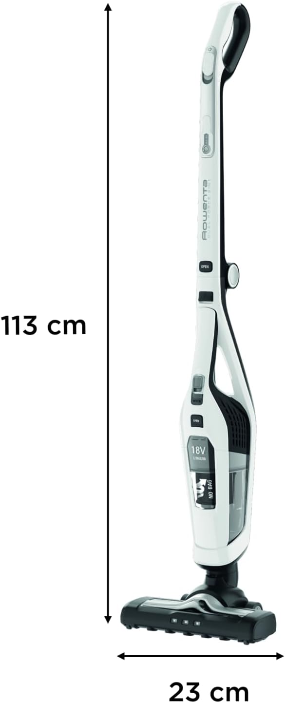 Rowenta RH6737 Dual Force 2-in-1 kabelloser Akku-Stabstaubsauger, integrierter Handstaubsauger, klappbarer Griff, sehr leicht – nur 2,5 kg, LED-Beleuchtung, Weiß, 45 min