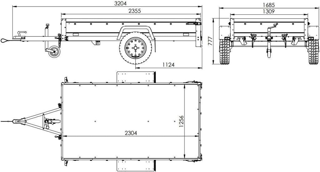 UNITRAILER Car Trailer 230 x 125 cm Garden Trailer 230 Tilting 750 kg with Jockey Wheel, Blue Tarpaulin and High Arrow
