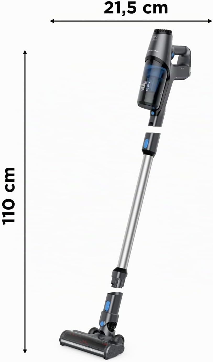 Rowenta X-Pert 3.60 kabelloser Akku-Stabstaubsauger, 45 Minuten Laufzeit, Lithium-Ionen-Akku, einfacher Zugang vom Boden bis zur Decke, Hochleistungs-Saugkopf mit LED-Licht, grau-blau, RH6921