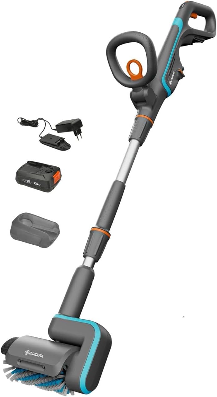 Gardena Akku-Multi-Reiniger AquaBrush Patio 03/18V P4A Ready-To-Use Set: Außenreinigung, Bedienung per Knopfdruck, Terrassenreinigung, Bürstenprofil, Kabellos (14841-20)