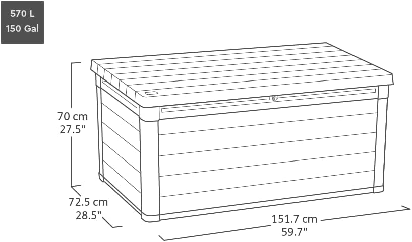 Keter Signature Aufbewahrungsbox 570L Walnuss - Gartenbox mit Holzoptik & Sitzfunktion - Wetterfeste Kissenbox mit Gasdruckfedern