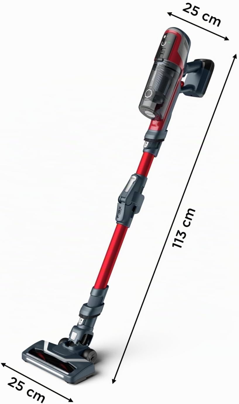 Rowenta X-Pert 6.60 Akku-Stielstaubsauger, Tier-Zubehör, LED-Display, Flex-Gelenk, 100W, herausnehmbarer Akku, alle Bodenarten, bis zu 45 Min. Laufzeit, Wandhalterung, Rot-Grau, RH6471