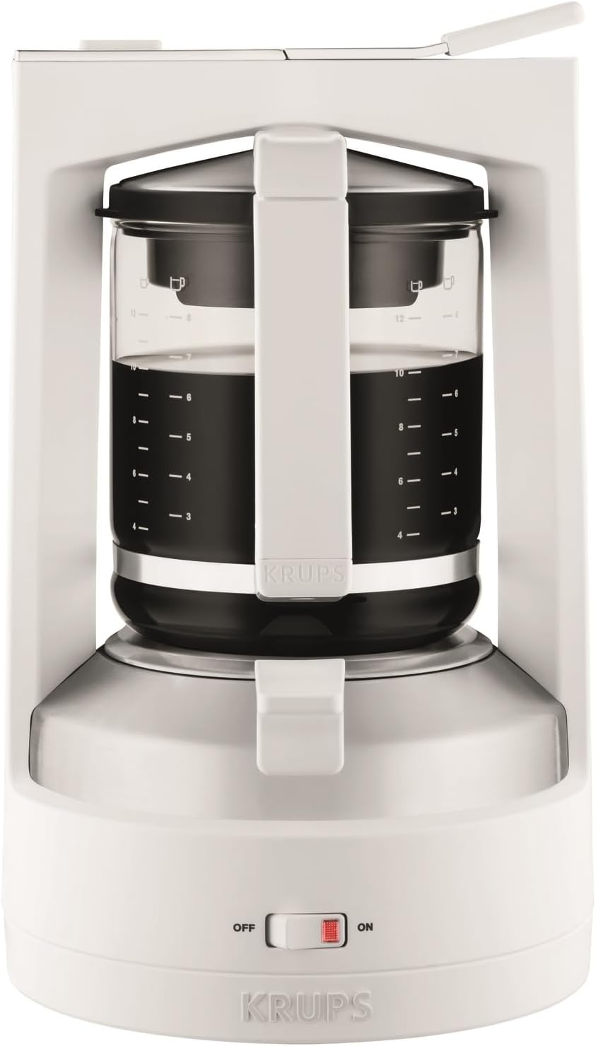 Krups Filterkaffeemaschine T8, 850 Watt, Kaffeemaschine mit automatische Abschaltung, 8-12 Tassen, 1l Wasserbehälter, beleuchteter Ein- Ausschalter, weiß, KM4682