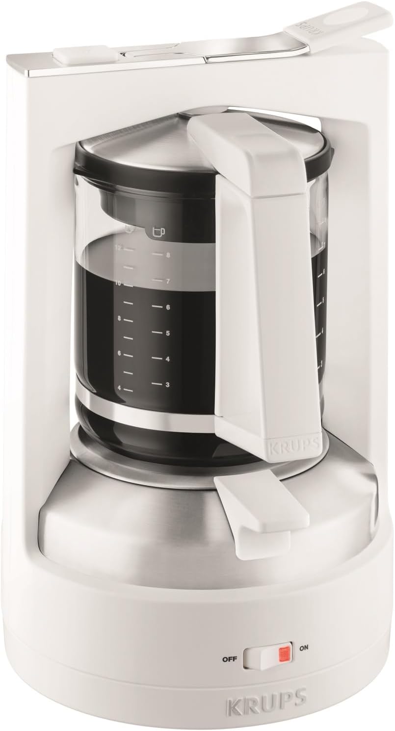 Krups Filterkaffeemaschine T8, 850 Watt, Kaffeemaschine mit automatische Abschaltung, 8-12 Tassen, 1l Wasserbehälter, beleuchteter Ein- Ausschalter, weiß, KM4682