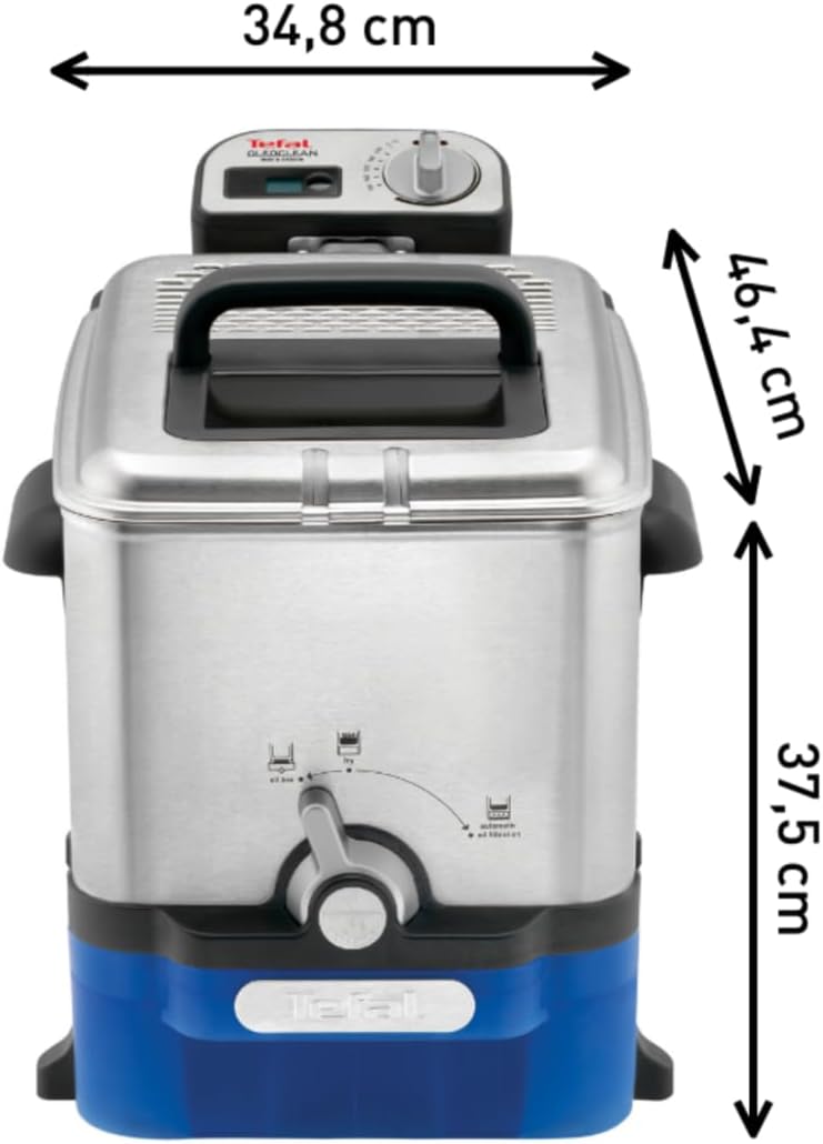Tefal Oleoclean Pro Fryer 3.5 L for Crispy Chips, 2300 W Stainless Steel Fryer with Oil Filter, Removable Oil Container 1.2 kg, Timer & Thermostat, Dishwasher Safe, Black/Stainless Steel