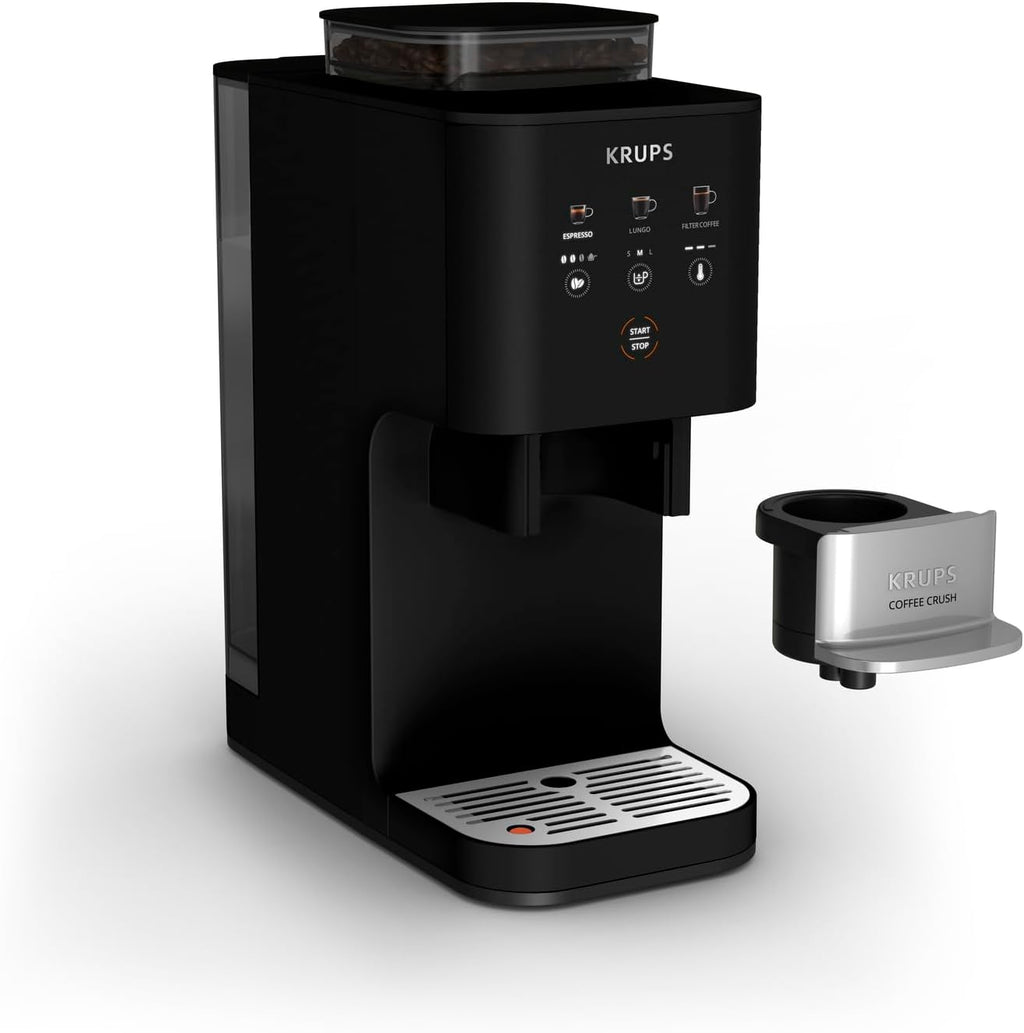 KRUPS Coffee Crush Extra Kaffeevollautomat, nur 15 cm breit, Schwarz