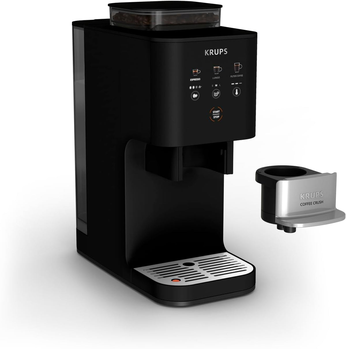 KRUPS Coffee Crush Extra Kaffeevollautomat, nur 15 cm breit, Schwarz