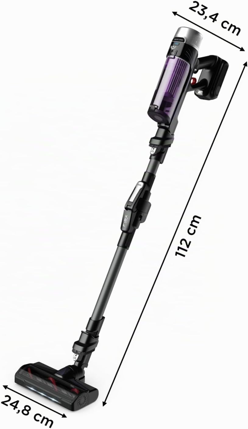 Rowenta X-Force Flex 9.60 Allergy kabelloser Akku-Stabstaubsauger, 100 Air Watt, herausnehmbarer Akku, bis zu 45 Min. Laufzeit, kompakt, Flex-Gelenk, LED-Düse, Lila-Schwarz, RH2038