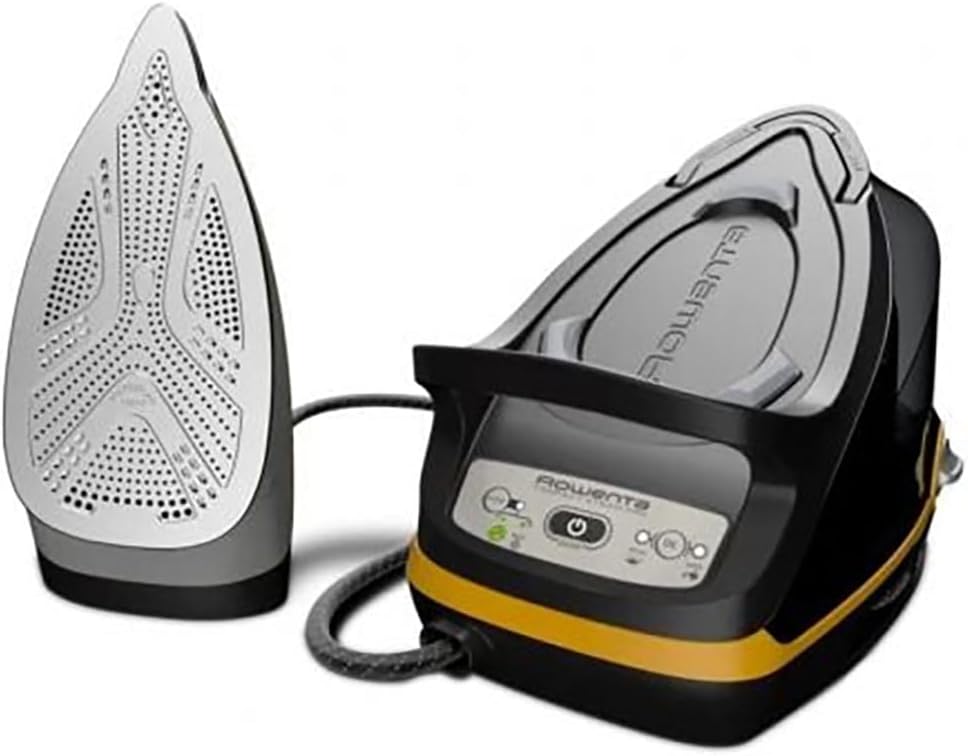 Rowenta DG7644 Compact Steam Pro Dampfbügelstation | 2200 Watt | Extra Dampfstoß: 325 g/Min. | Tankfüllmenge: 1100 ml | Schwarz/Gelb