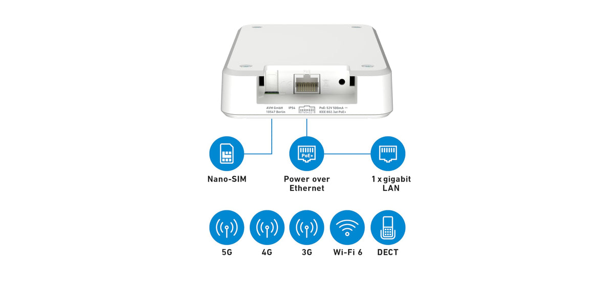 FRITZ!Box 6860 5G – Mobilfunk-Router mit Wi-Fi 6, PoE+, DECT & IP65-Gehäuseo