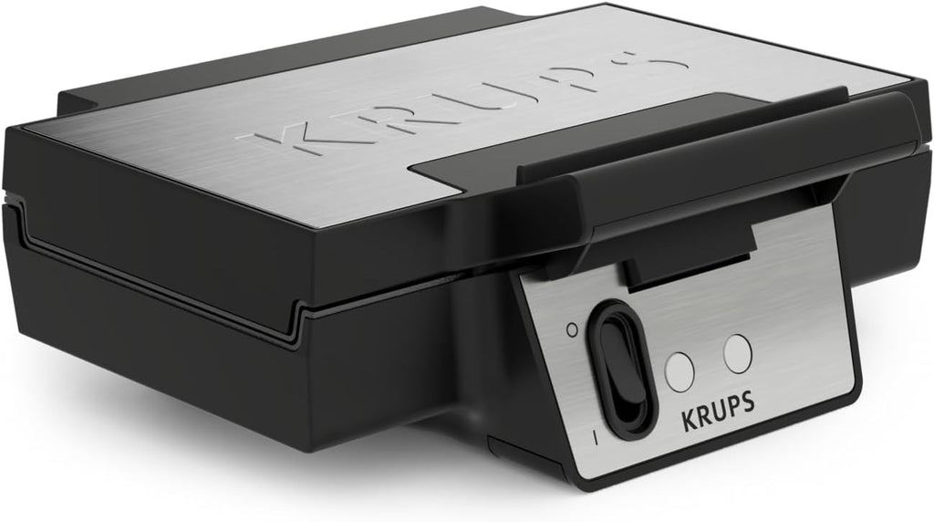 Krups FDK Iconic Waffeleisen, 850 W, keramikbeschichtete Antihaft-Platten, ikonisches Design, vertikale Aufbewahrung, benutzerfreundlich, Schwarz/Edelstahl, FDK261