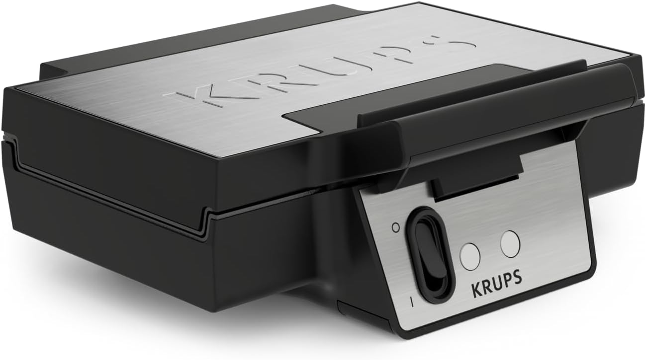 Krups FDK Iconic Waffeleisen, 850 W, keramikbeschichtete Antihaft-Platten, ikonisches Design, vertikale Aufbewahrung, benutzerfreundlich, Schwarz/Edelstahl, FDK261