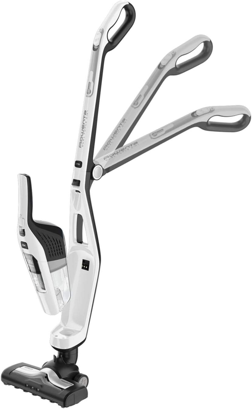 Rowenta RH6737 Dual Force 2-in-1 kabelloser Akku-Stabstaubsauger, integrierter Handstaubsauger, klappbarer Griff, sehr leicht – nur 2,5 kg, LED-Beleuchtung, Weiß, 45 min