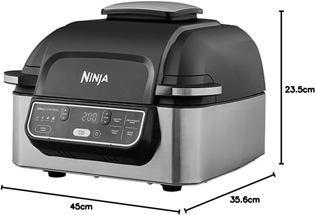 Ninja Foodi Grill & Airfryer, 5,7L Heißluftfritteuse, Air Fryer, spülmaschinenfeste Teile, 5-in-1, Schwarz/Silber AG301EU