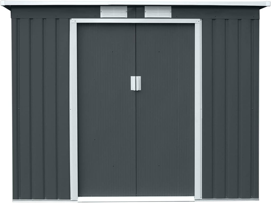 HATTORO P100 Gartenhaus mit Pultdach, Geräteschuppen 213x130x173cm, Gerätehaus mit 2 Schiebetüren, Belüftungsgitter & Metall-Rahmen, Modernes Grau/Anthrazit, Verzinkter Stahl
