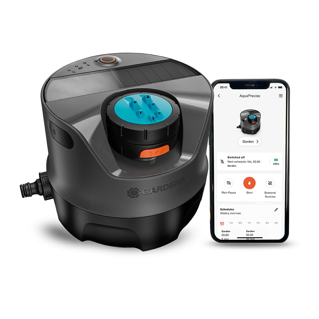 Gardena AquaPrecise, Pipeline Bewässerungssystem für Rasenflächen bis zu 320 m²: solarbetrieben, gleichmäßige Wasserverteilung, für jede Gartenform, Bluetooth, unterirdische Installation (16001-20)