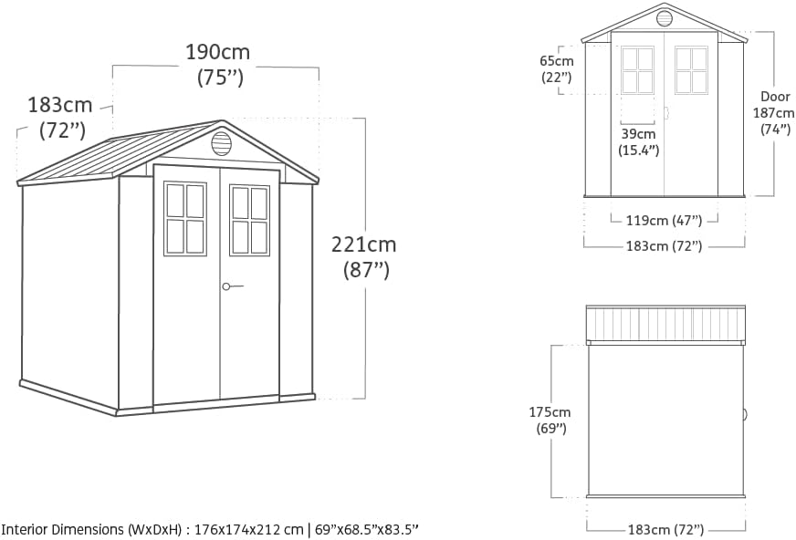 Keter Darwin 6x6 Gerätehaus in Grau – Wartungsfrei, Wetterfest mit Holzoptik, 3,4 m², Abschließbare Doppeltür & Bodenplatte