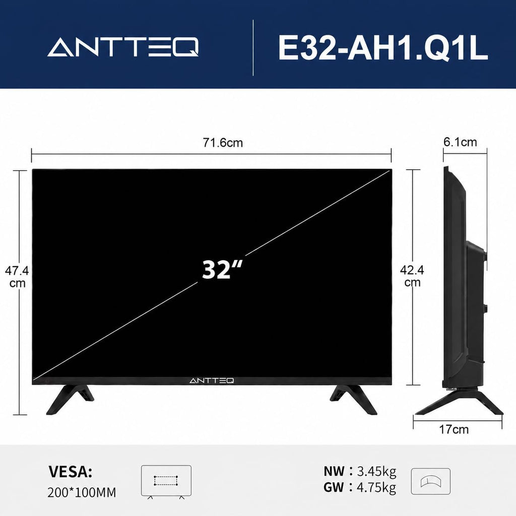 Antteq E32-AH1Q1L Fernseher 32 Zoll Frameless LED TV 81 cm mit HD Ready