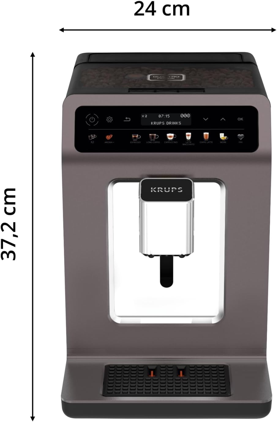 KRUPS Evidence One Kaffeevollautomat mit Milchschlauch, One-Touch-Cappuccino, 12 Getränkespezialitäten, 2-Tassen-Funktion, Farbdisplay, Kaffeemaschine, TÜV-Siegel, Schwarz, EA895N10