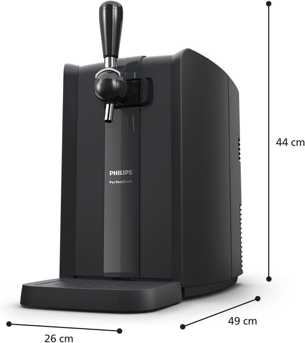 Philips PerfectDraft Black Beer Dispenser for up to 30 Days | Freshly cooled at 3 °C, for the home bar, 6 L, LED indicators (HD3760/90)