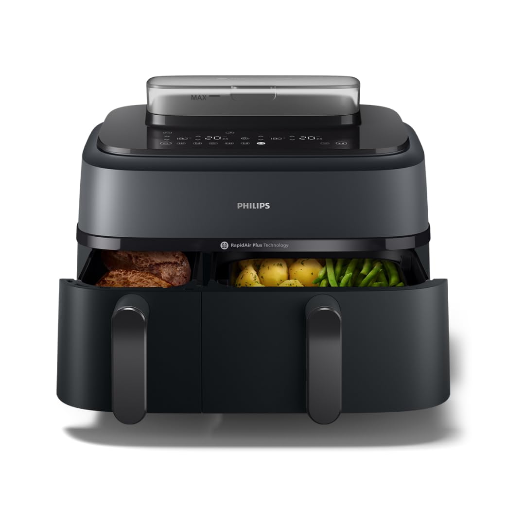 Philips Airfryer 1000 Series Hot Air Fryer, Black, 7.1 L | Flexible basket, RapidAir technology, touch screen, 10 cooking functions, HomeID app (NA154/00)