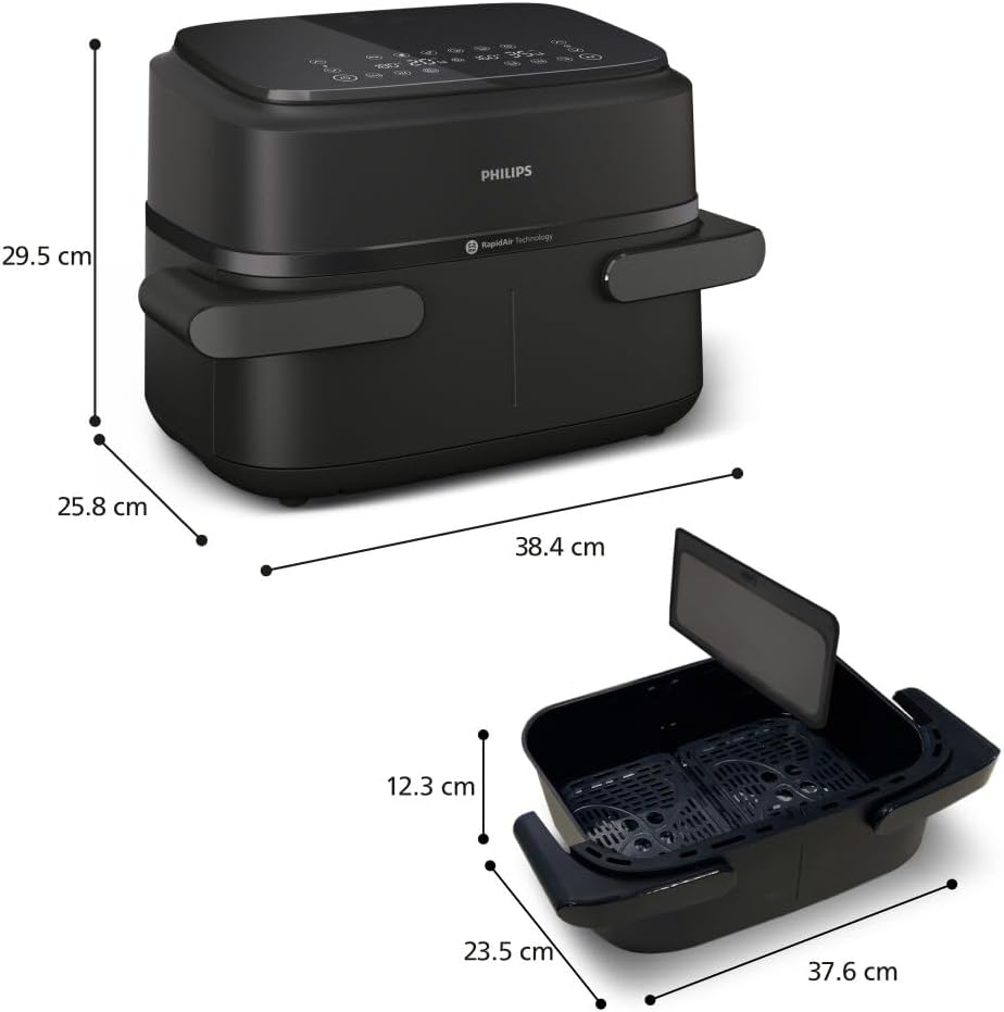 Philips Airfryer 1000 Series Hot Air Fryer, Black, 7.1 L | Flexible basket, RapidAir technology, touch screen, 10 cooking functions, HomeID app (NA154/00)