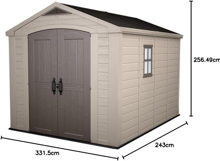 Keter Gerätehaus Factor 8x11, Beige, 15.5m³ Rauminhalt, Außenmaße (B/T/H): 256.5 x 332 x 243 cm, wetterfest, wasserdicht, UV-beständig, Outdoor