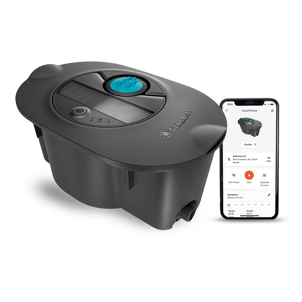 Gardena AquaPrecise, Pipeline Bewässerungssystem für Rasenflächen bis zu 320 m²: solarbetrieben, gleichmäßige Wasserverteilung, für jede Gartenform, Bluetooth, unterirdische Installation (16001-20)