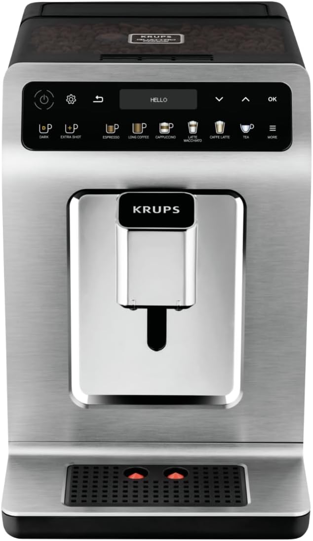 Krups Evidence Plus Kaffeevollautomat mit Milchschlauch, 19 Getränke, 2-Tassen-Funktion, Farbdisplay, Kaffeemaschine, TÜV-Siegel, Silber, EA894T10, Titanium-metallic